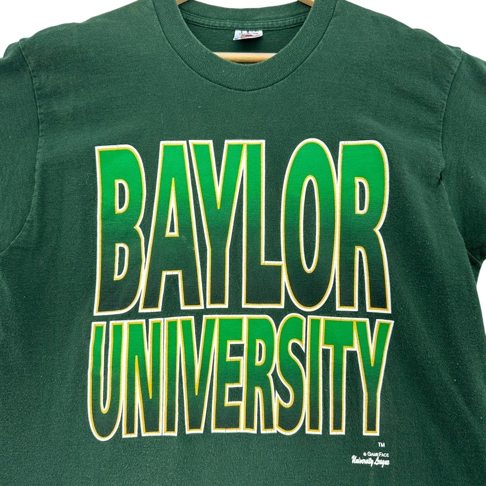 VTG 90s Baylor University Green Single Stitch Made USA Shirt SZ L Academia